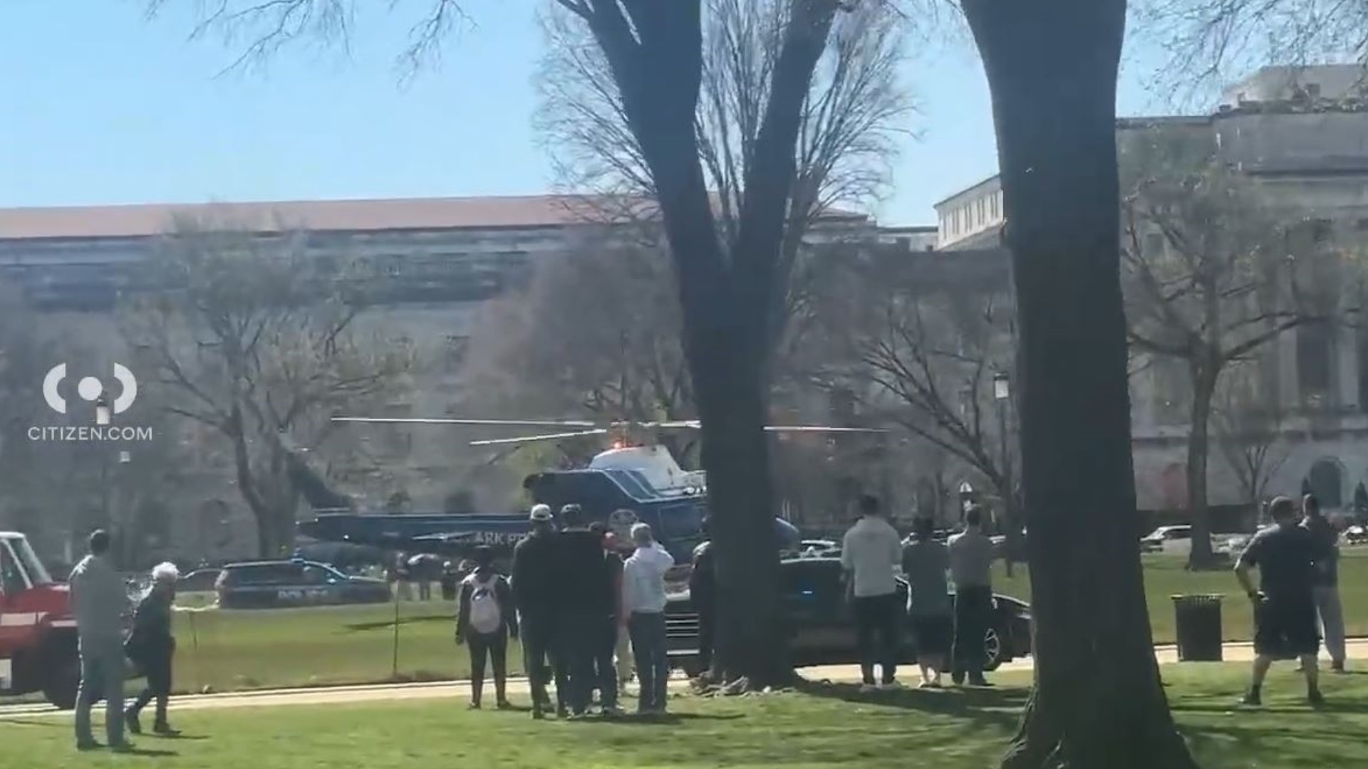 Video shows a Park Police officer being airlifted by helicopter to a hospital after they were hit by a driver. Credit: Citizen App