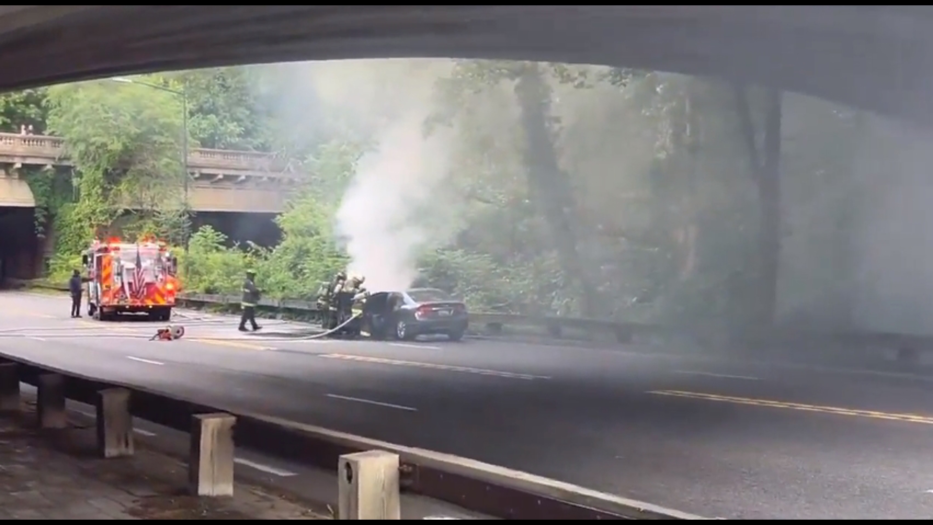 A car fire closed a portion of Rock Creek Parkway