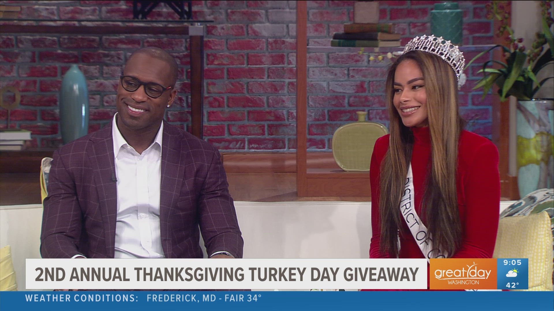 Vernon Davis Foundation's Thanksgiving Turkey Giveaway include Miss DC USA 2023 Cassie Baloue, Santana Moss, Wisdom Martin & more giving back to local families.