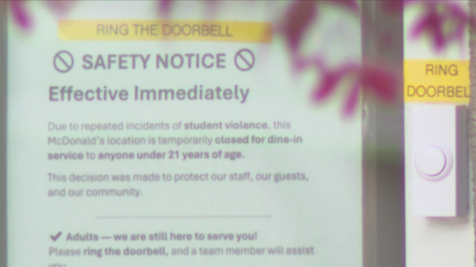 The restaurant blames student violence for the change in policy