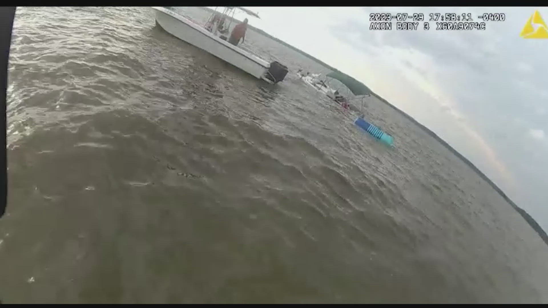 This bodycam video from Fairfax County Police shows the moment a boat began to sink in the Occoquan after severe storms over the weekend.