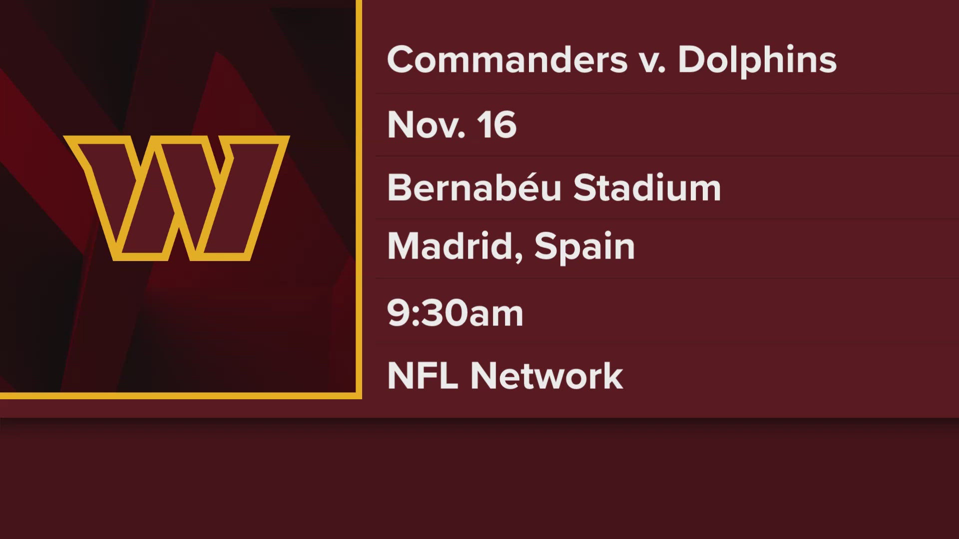The game is scheduled to be played in Madrid on Nov. 11. The NFL was expected to release a full season schedule on Wednesday. 