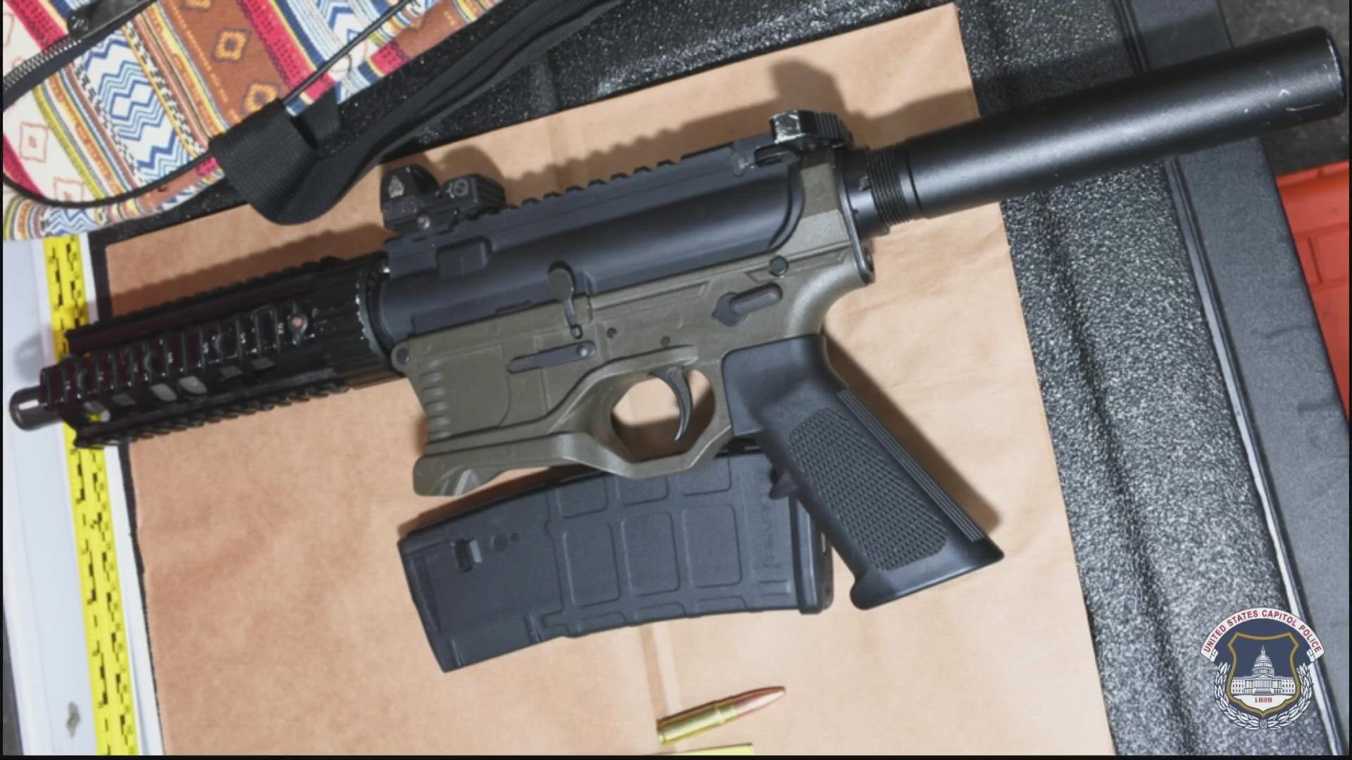 USCP officers claim they found an M-4 style “ghost gun” and a Glock handgun with a full auto switch (machine gun) near the Capitol Complex.