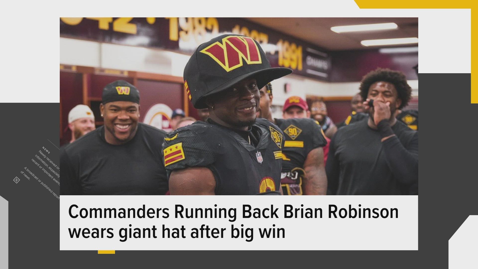 Commanders' Brian Robinson wore a comically big hat and fans had jokes