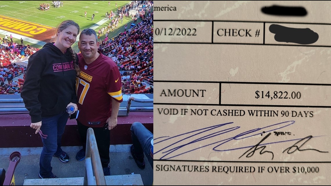 Washington Commanders fan Drew Shipley won $14,000 raffle, says