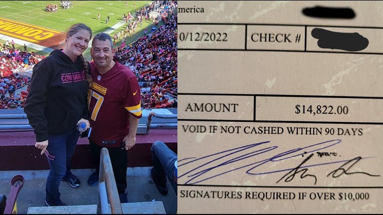 Fan says Washington Commanders $14,000 prize check bounced