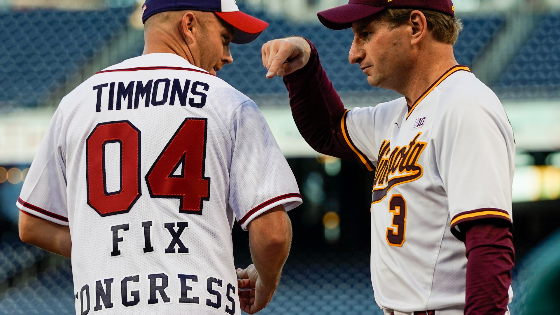 Democrat and Republican lawmakers compete in their annual congressional baseball game in Nats Park in Washington, D.C.