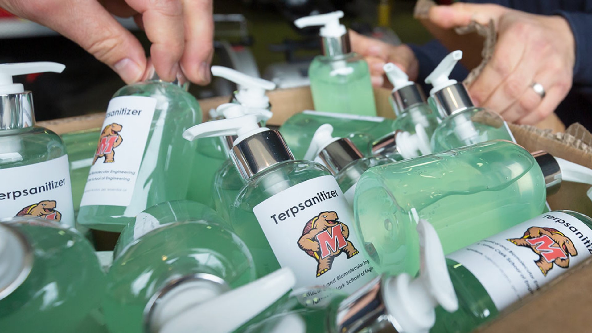 University of Maryland's Dr. Peter Kofinas, along with his students, are making face masks and "Terps Sanitizer" for the COVID-19 pandemic crisis.