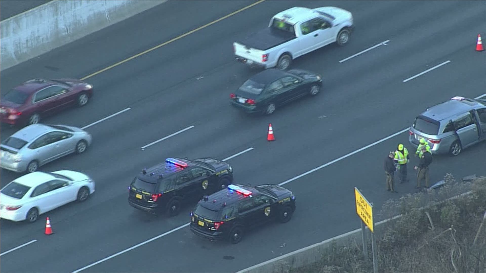 A driver was injured after debris on the roadway went through the windshield of a driver on I-495 near Rockville Pike.