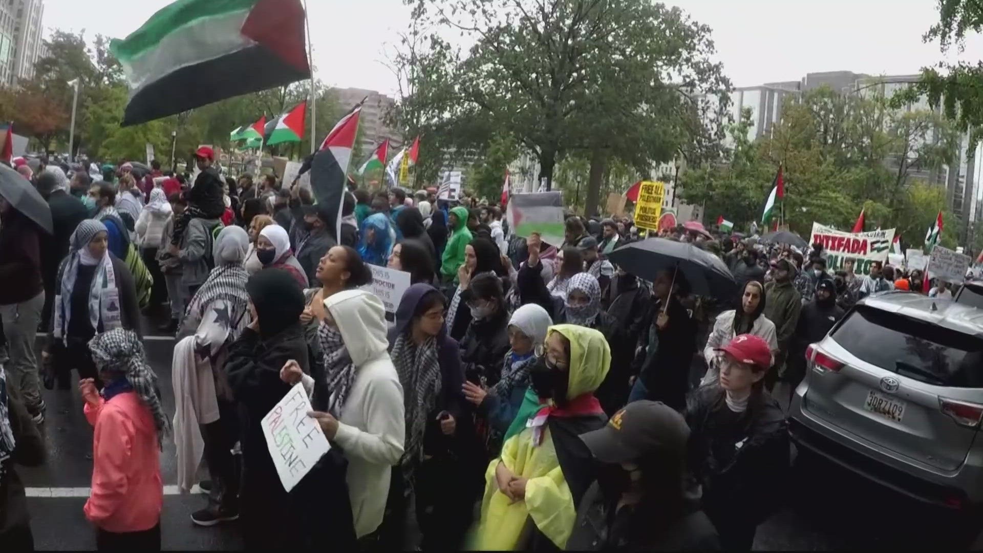 The nonprofit group, American Muslims for Palestine, calling for peace in Gaza by marching at a protest on Saturday afternoon at the White House.