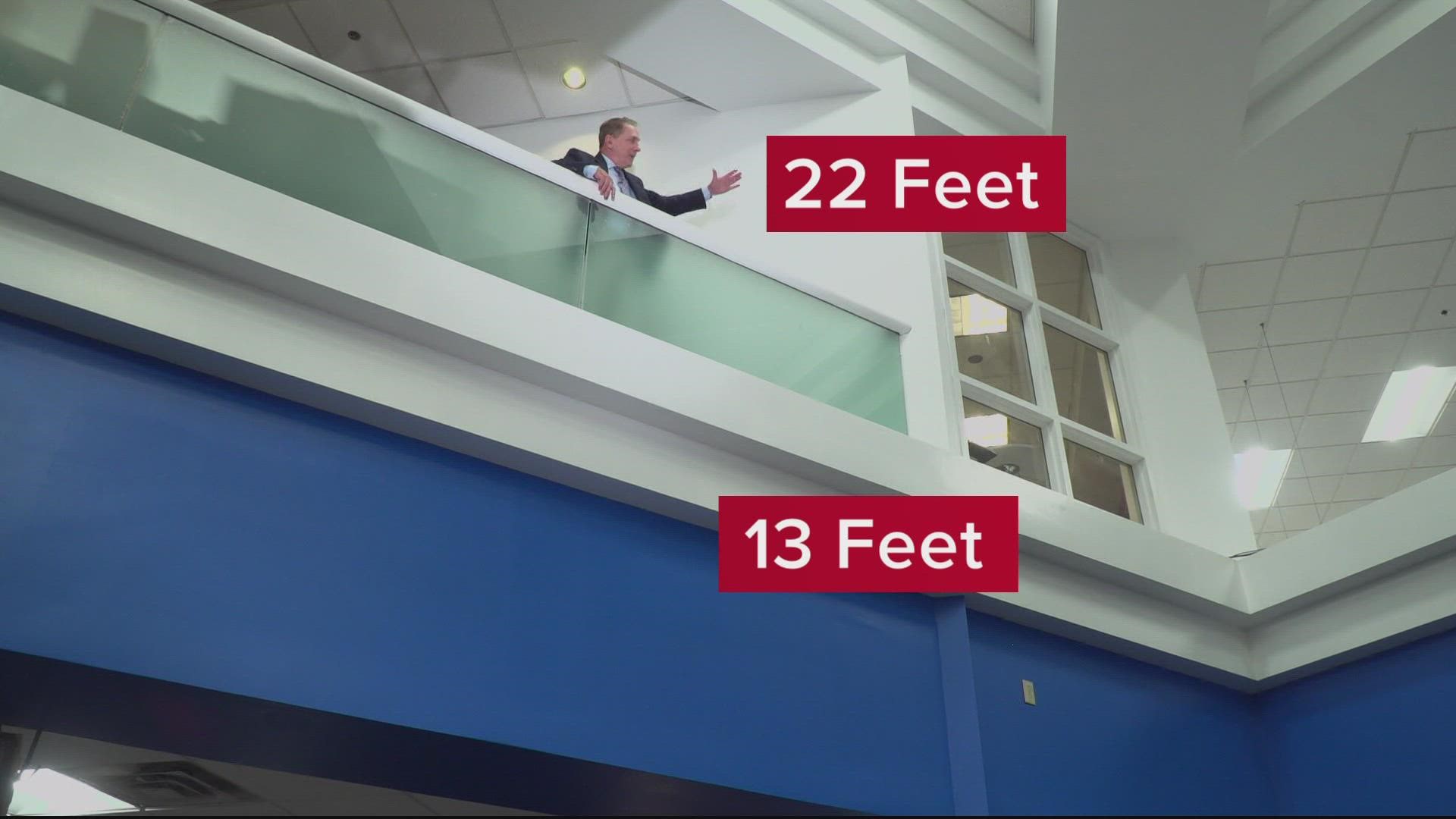 WUSA9's Topper shows what a storm surge would look like inside of the newsroom.