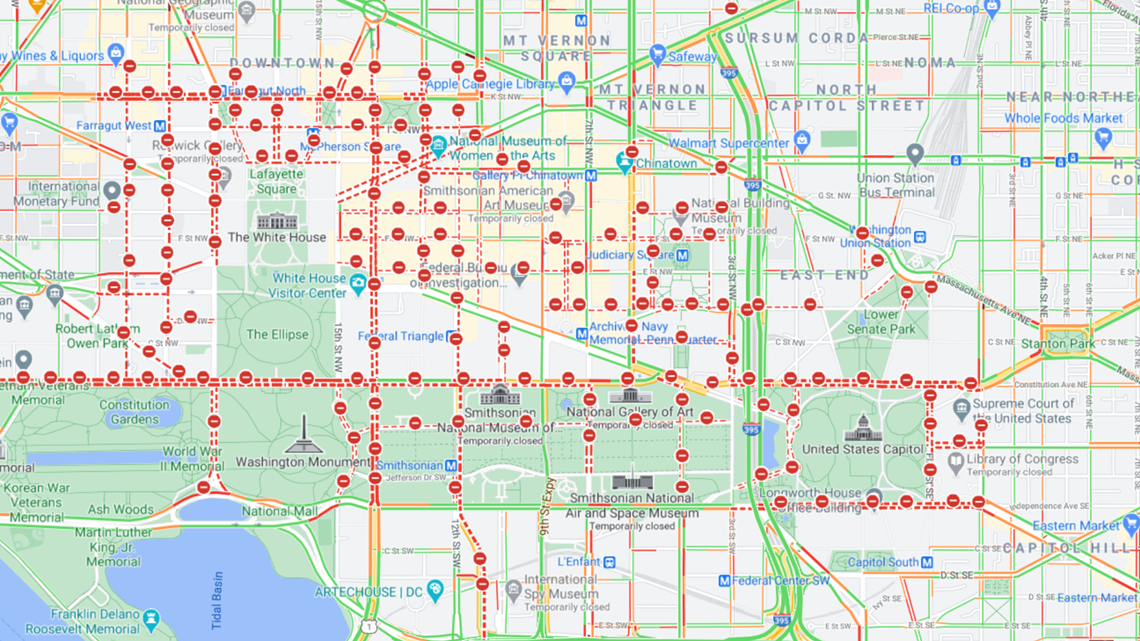 Dc Road Closure Map Inauguration Road Closures Parking Restrictions Public Transit Wusa9 Com