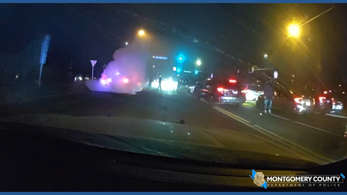 WATCH: Dash camera captures chaotic street takeover that smashed police windshield