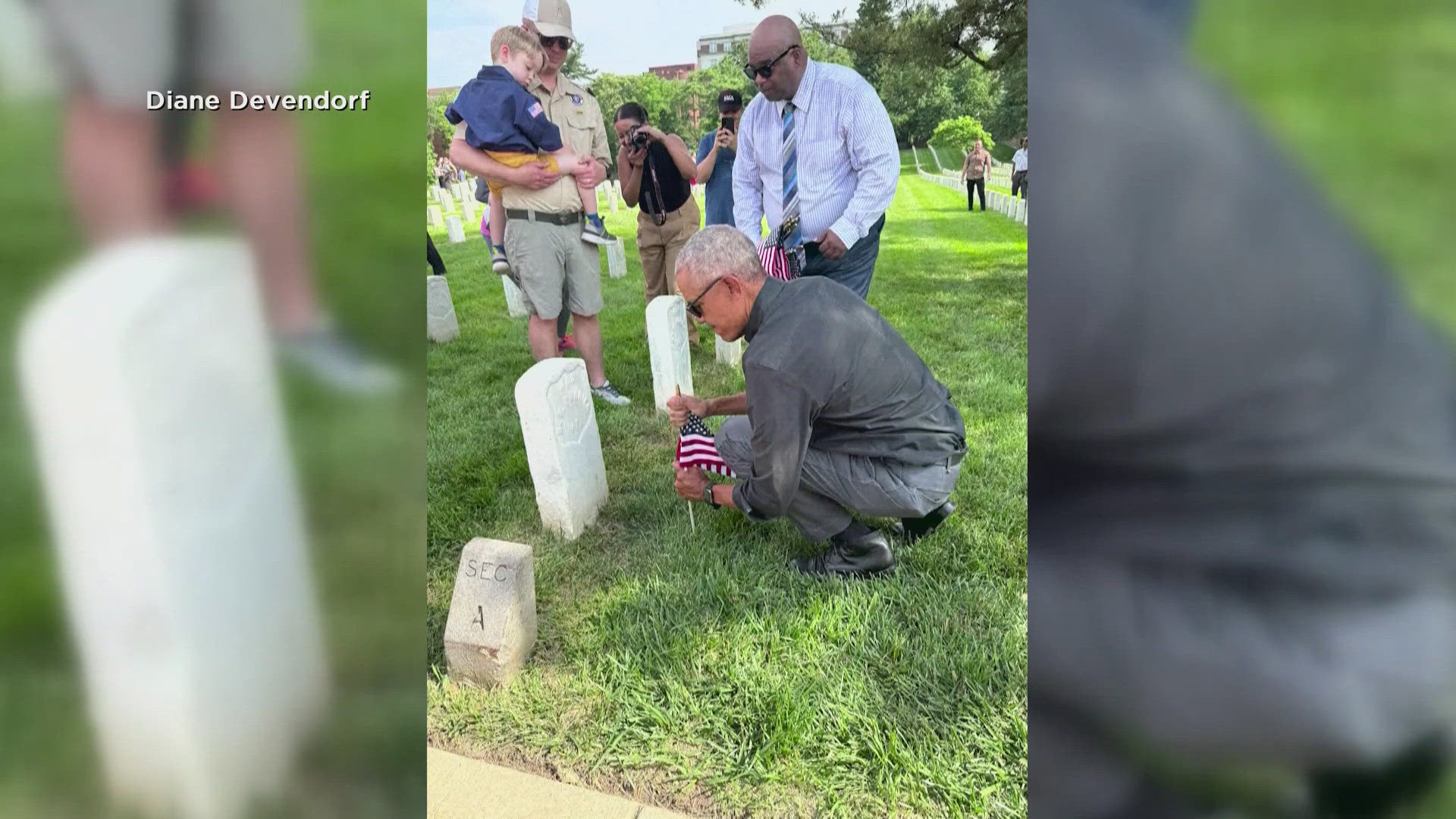 Hundreds of volunteers were placing flags on soldier's graves as they do every year.
