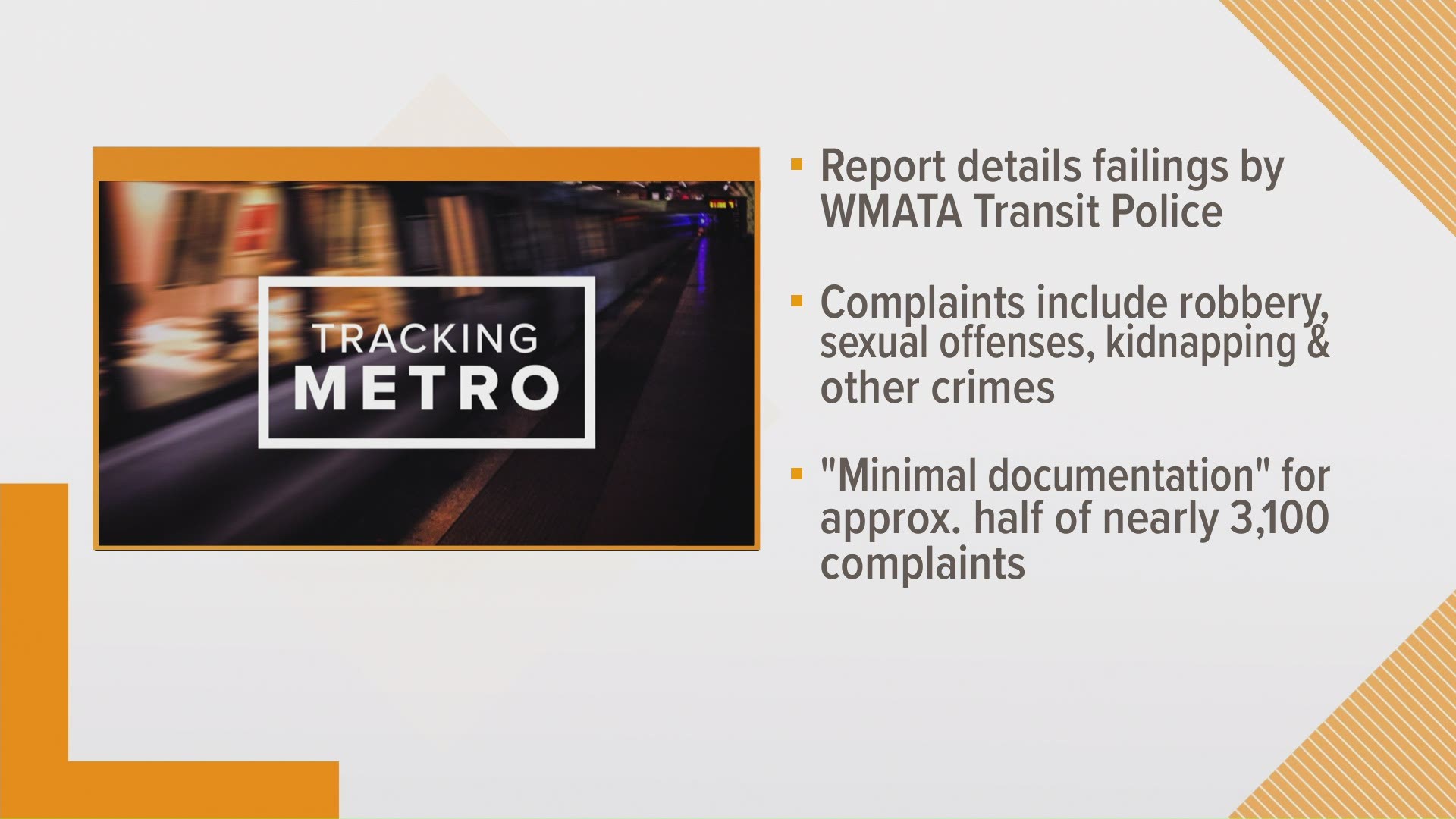 The complaints include robberies, sexual offenses, kidnapping and other crimes, according to the OIG report.