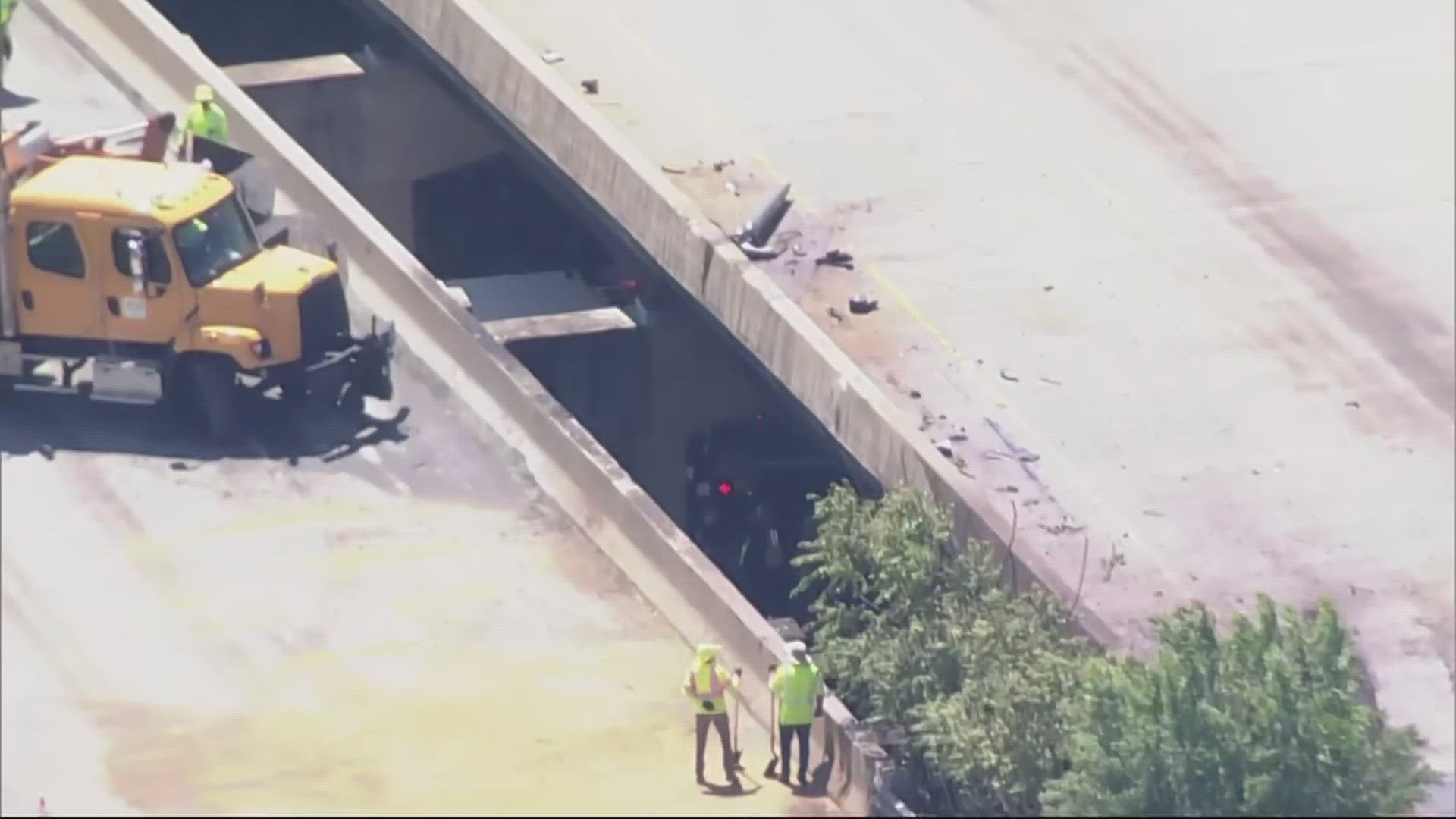 Investigators say a tractor trailer went over a bridge on I-270 and into the creek below.