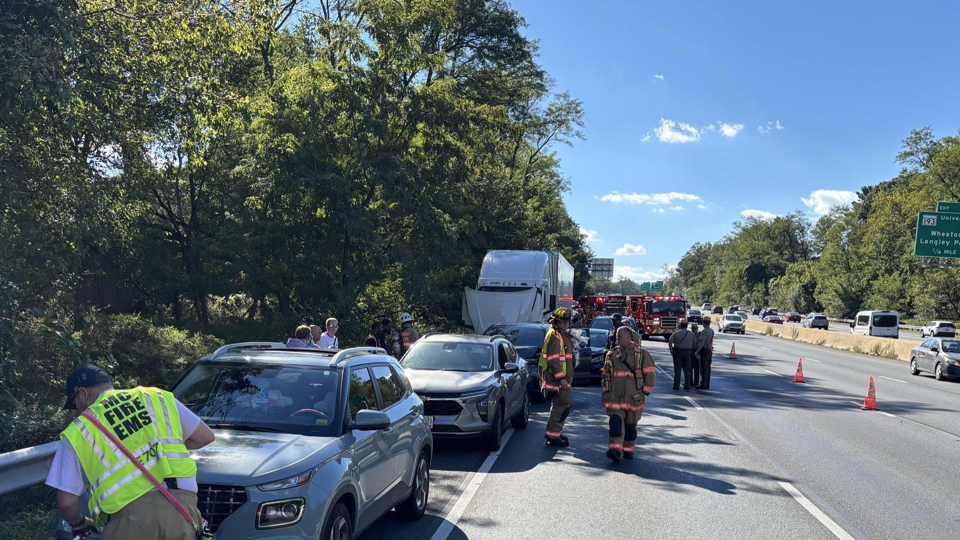 Fuel spills across Beltway, causing dozens of vehicles to crash