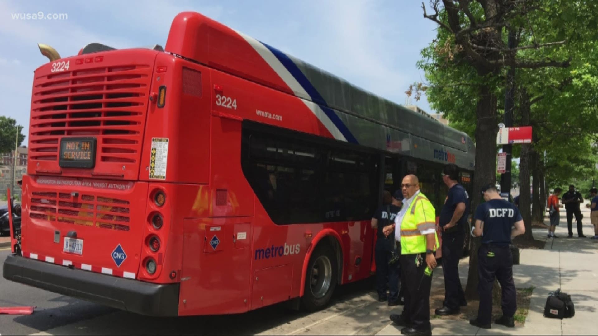 Ten people are injured following a crash involving a truck and a D.C. Metrobus. The crash happened in the 1000 block of N. St., Northeast around 12:12 p.m. Saturday, officials said.