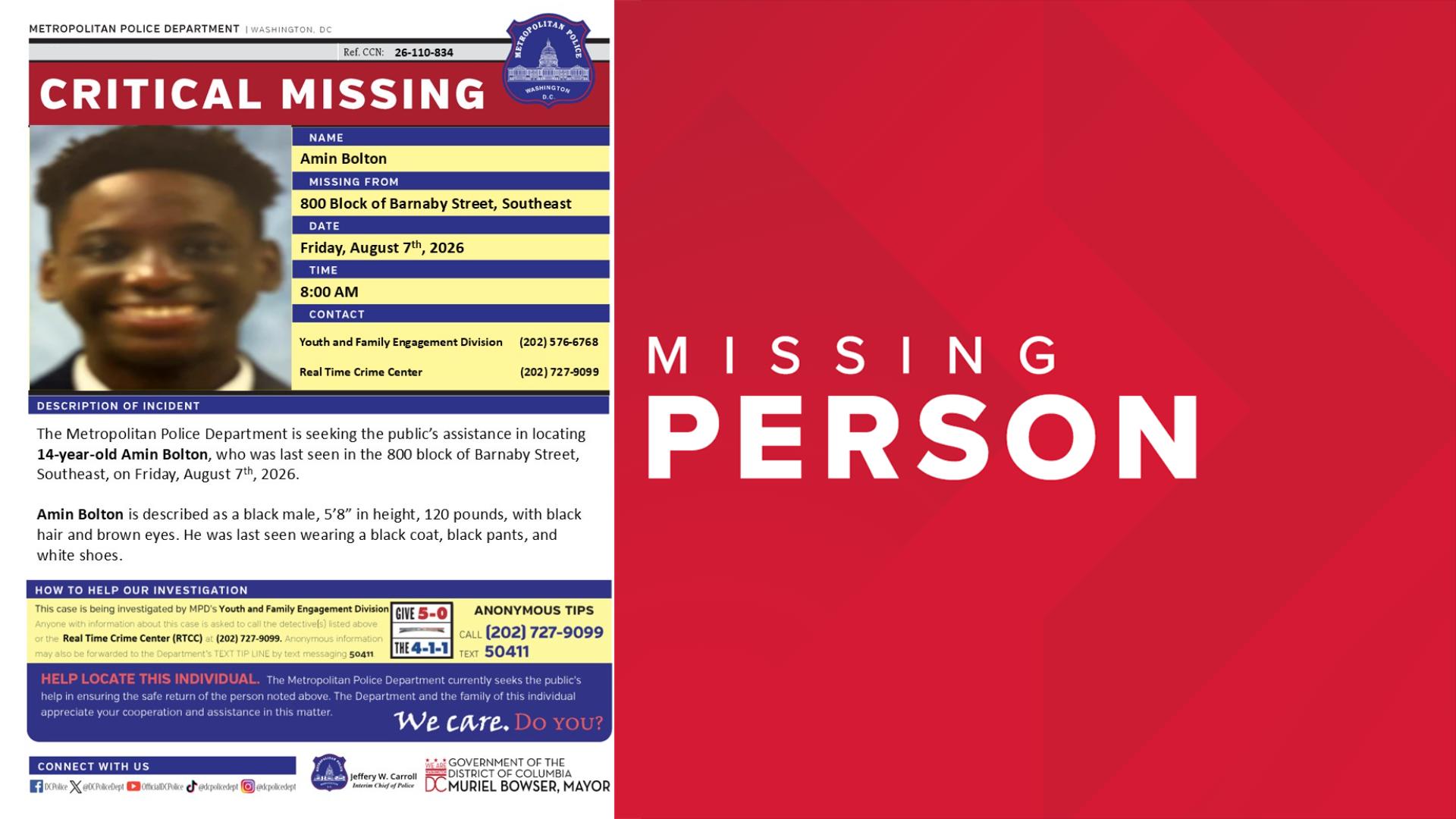 Mpd Commanders MPD searching for missing 14-year-old | wusa9.com