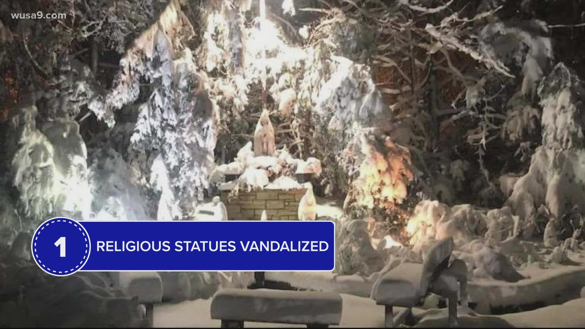 A man found a statue of the Blessed Mother and three other statues irreparably damaged Tuesday morning.