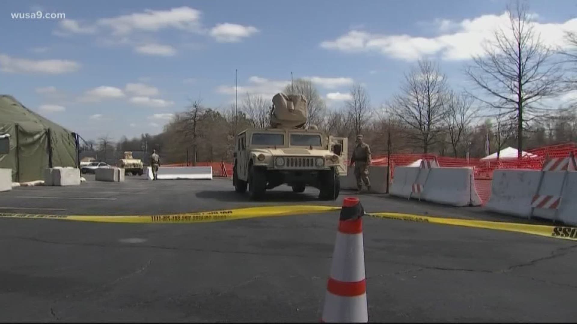 The National Guard has set up 10 tents in the parking lot in Landover.