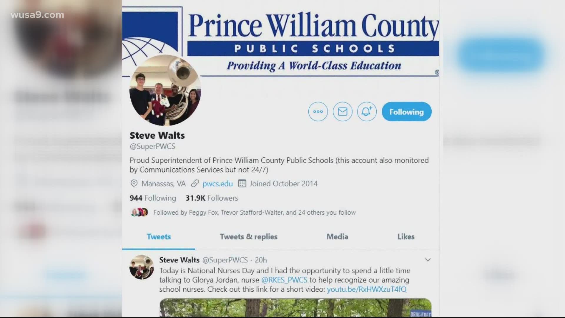 Prince William County schools Superintendent Steve Walts temporarily suspended use of his Twitter account Thursday following news of an independent investigation.