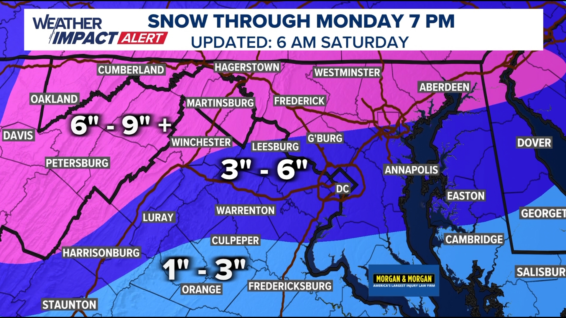 We're tracking a winter storm that will drop several inches of snow on the DC region Monday morning.