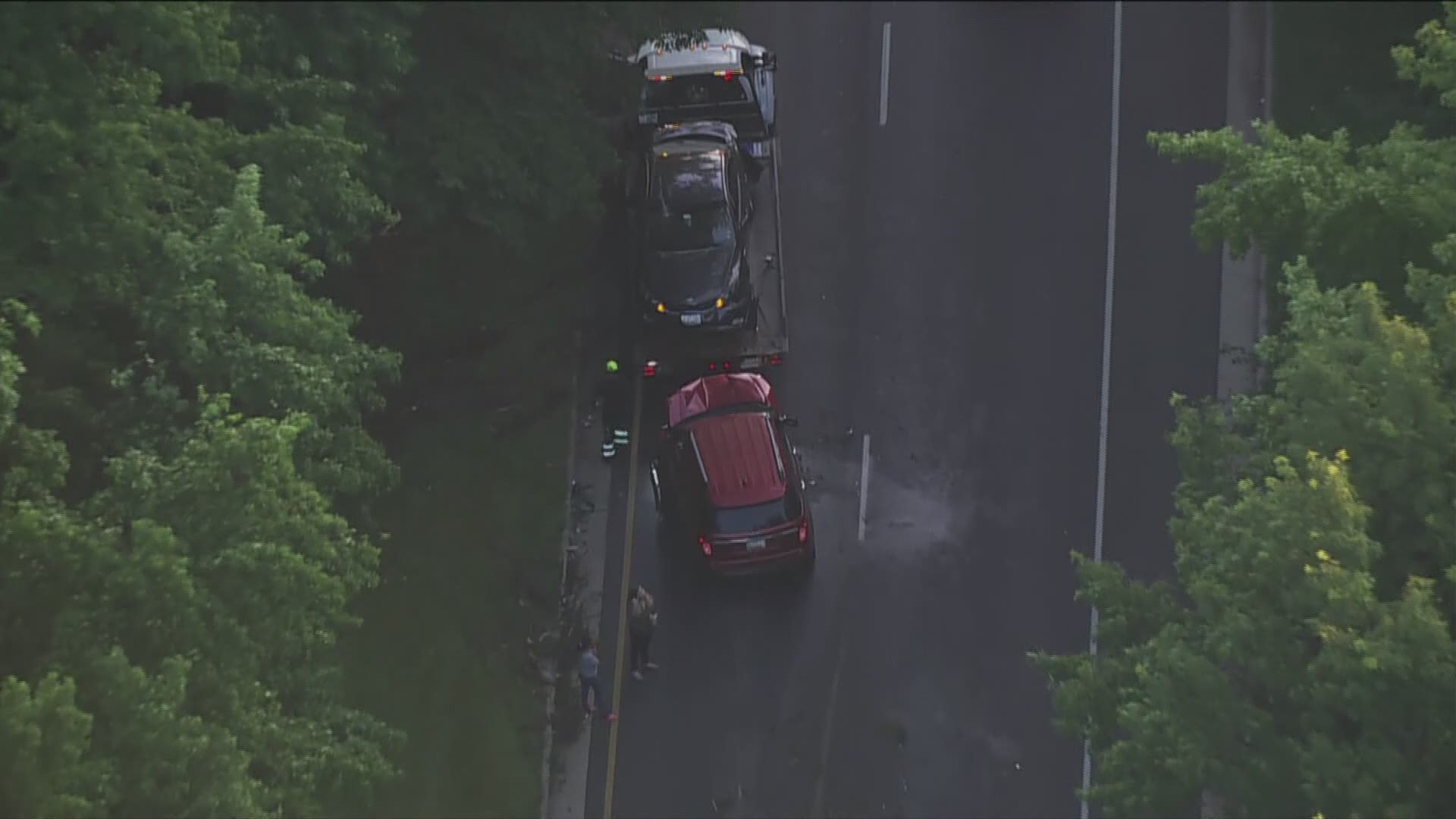 Seven cars crashed alone northbound Baltimore/Washington Parkway Tuesday morning.