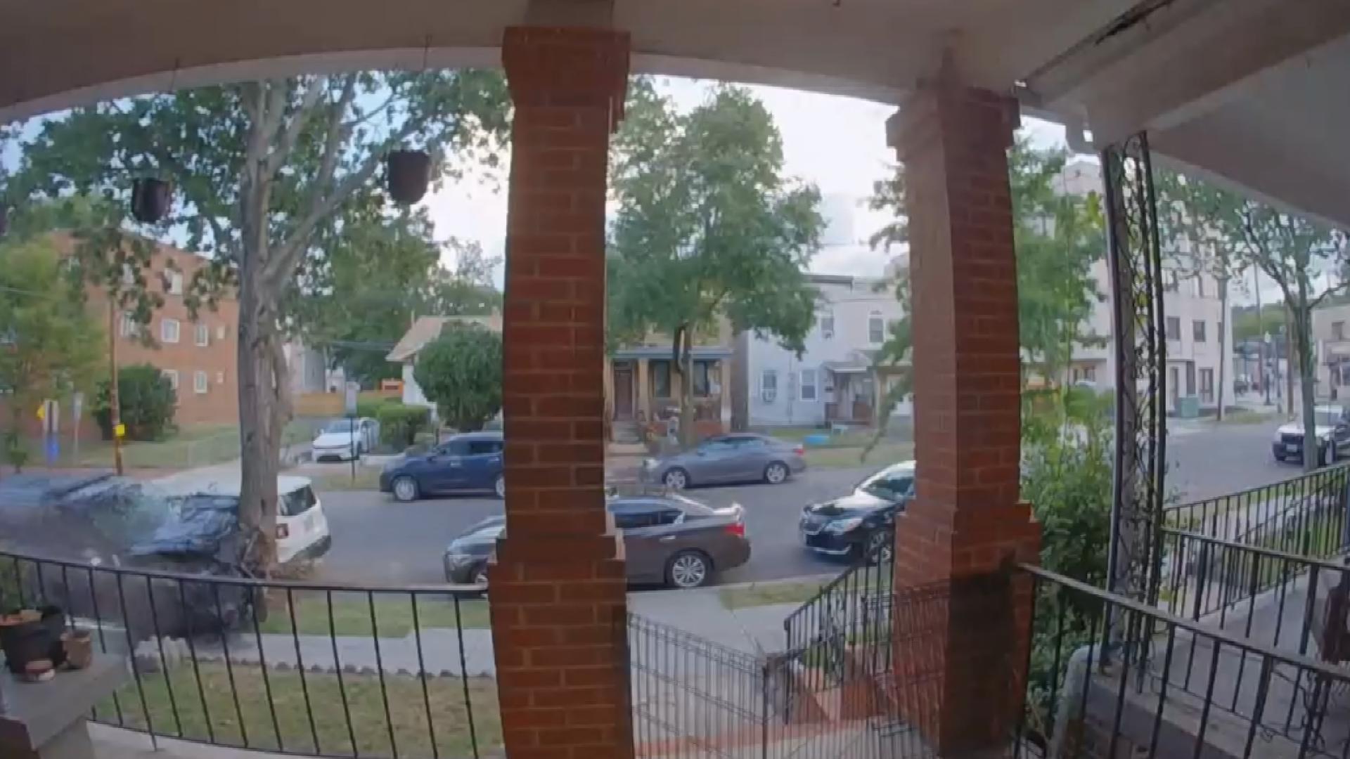 Surveillance video obtained exclusively by WUSA9 shows the moments when a white car zooms through a neighborhood and seconds later the Forest Heights cruiser crashes