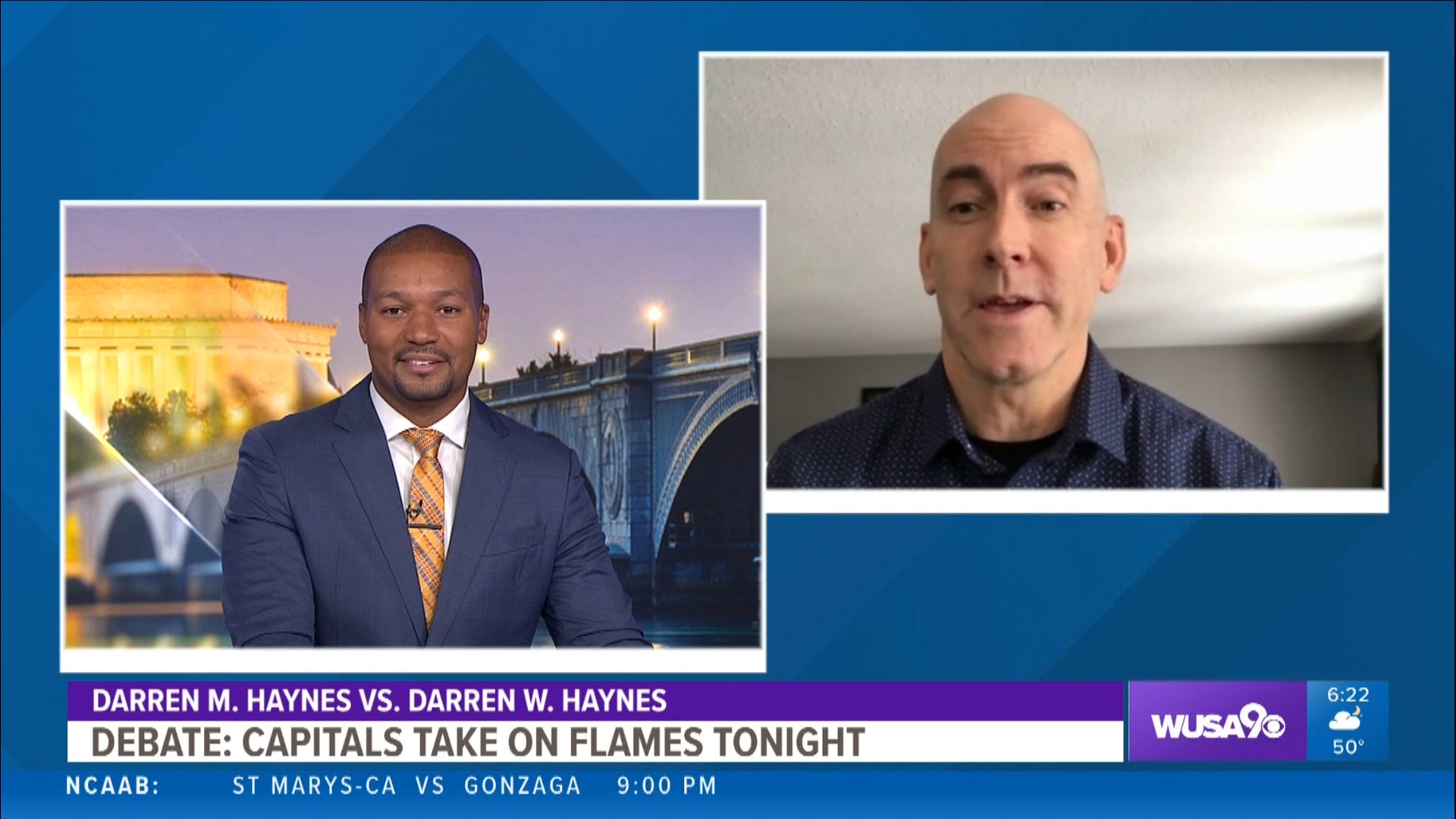 Washington Capitals is taking on the Calgary Flames in hockey. Darren M. Haynes talks to Darren W. Haynes about who will win in the match up.