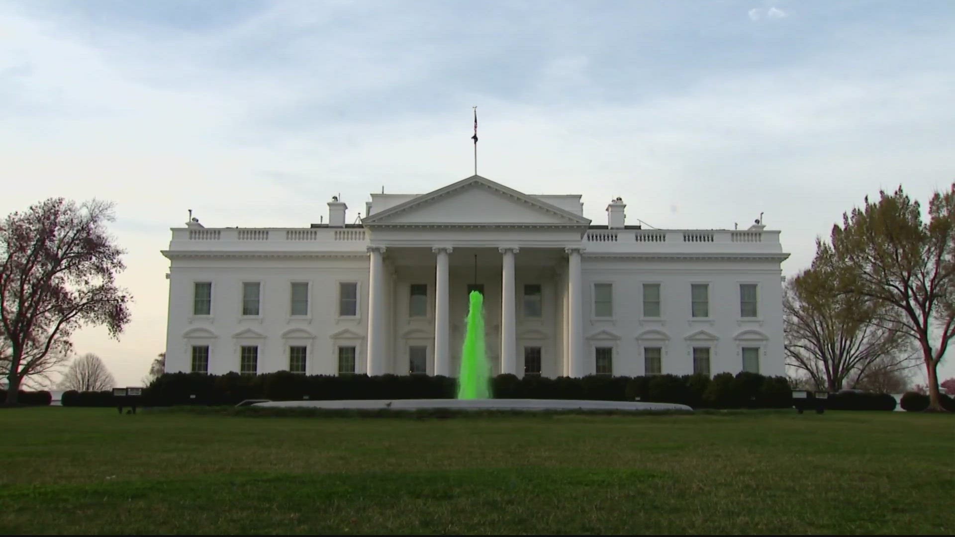 Biden turned the White House fountain into an electric green dream.