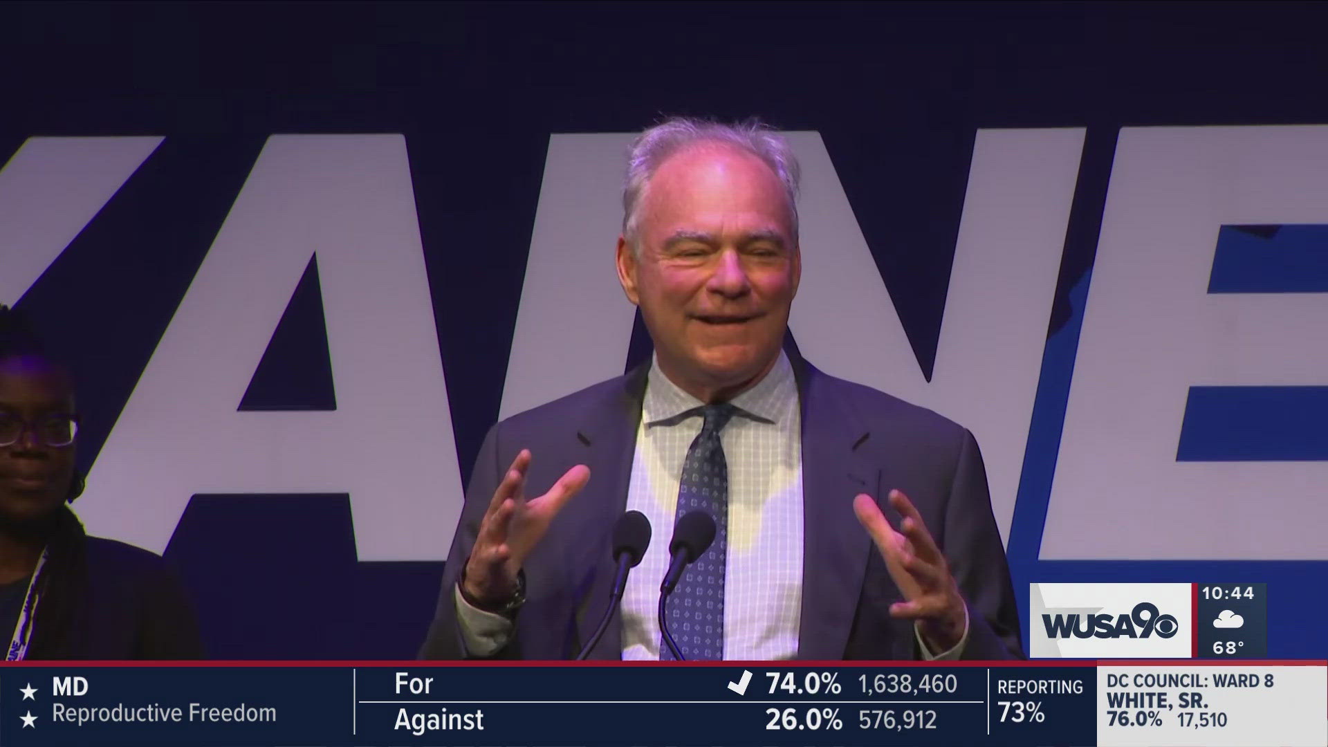 Tim Kaine speaks to his supporters in Virginia after the election.