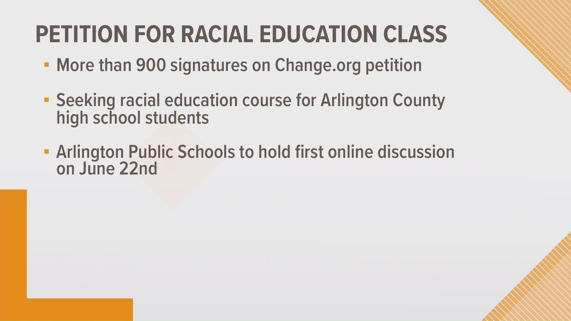 Almost 900 people have signed a petition demanding Arlington County School officials to add a racial education class to the curriculum.