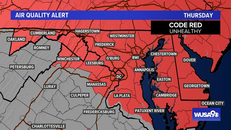 Weather Watch Alert Thursday: DC reports Code Red air quality
