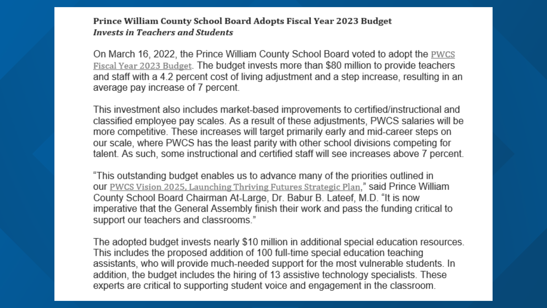 New Prince William schools budget includes raise for teachers wusa9 com