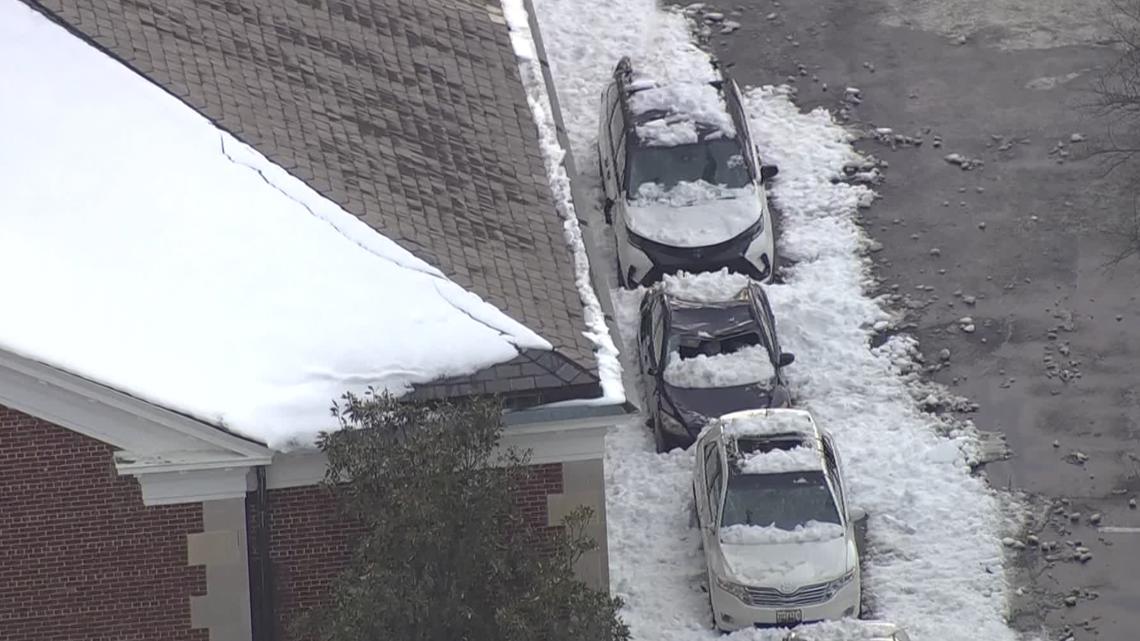 Cars damaged by snow, ice at Shepherd Elementary School in DC