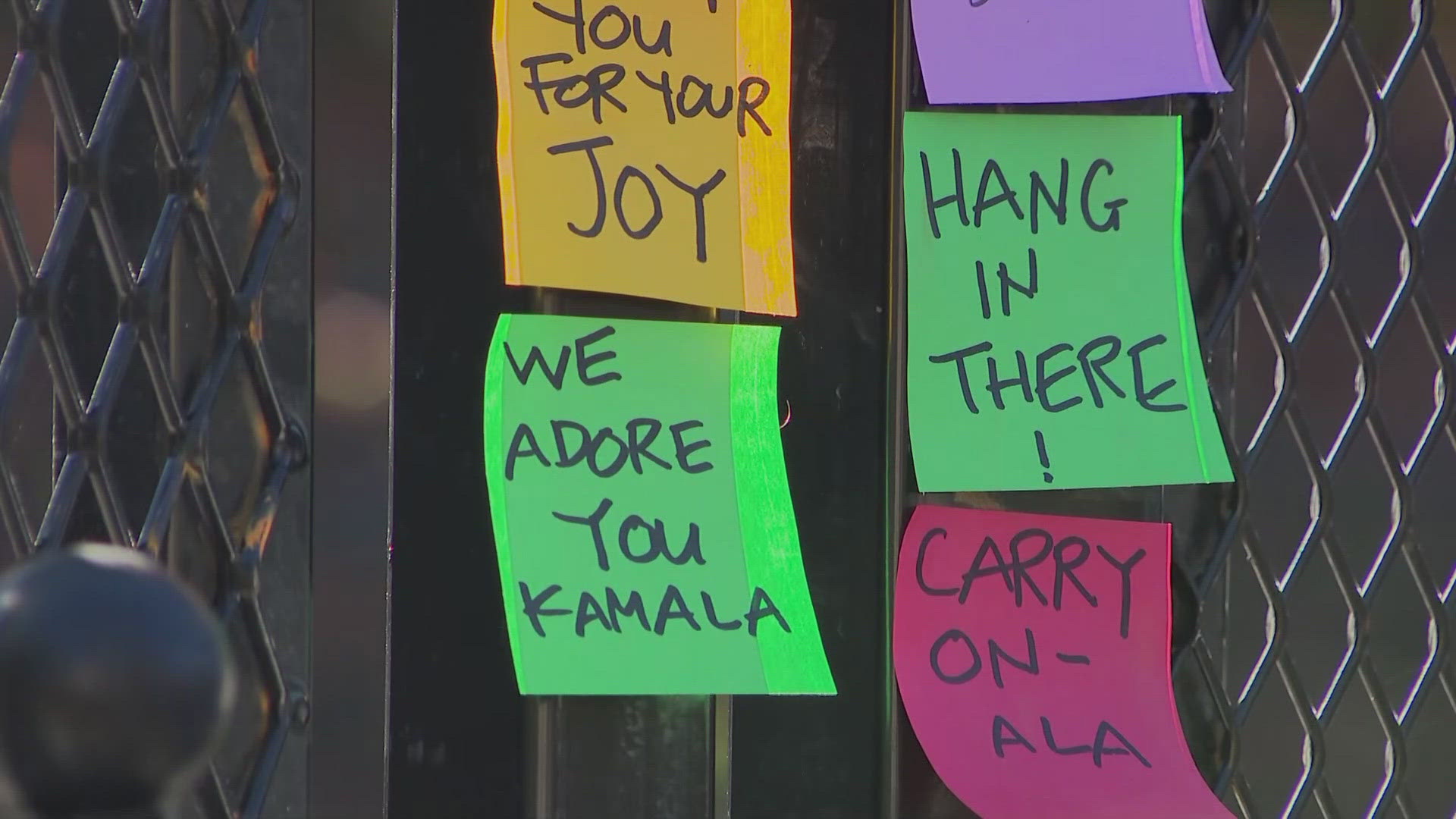 Our crews spotted messages of support for Harris along the fence outside of her home at the naval observatory.