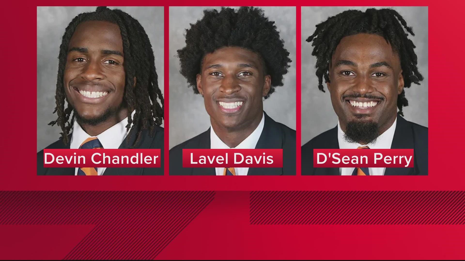 The University of Virginia announced on Tuesday that posthumous degrees will be awarded to Lavel Davis Jr., Devin Chandler, and D'Sean Perry.