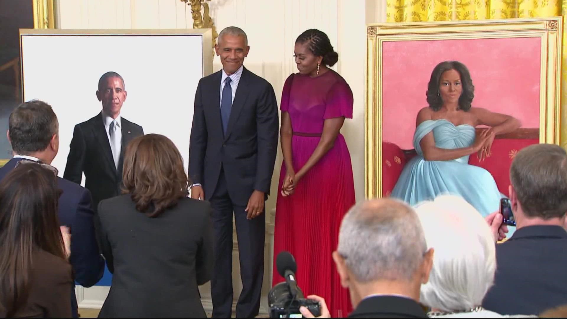 The former first couple were there for the unveiling of their official White House portraits