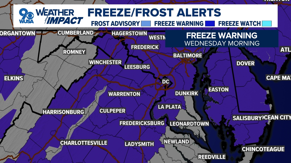 DC Forecast | Freeze Warning tonight into Wednesday morning