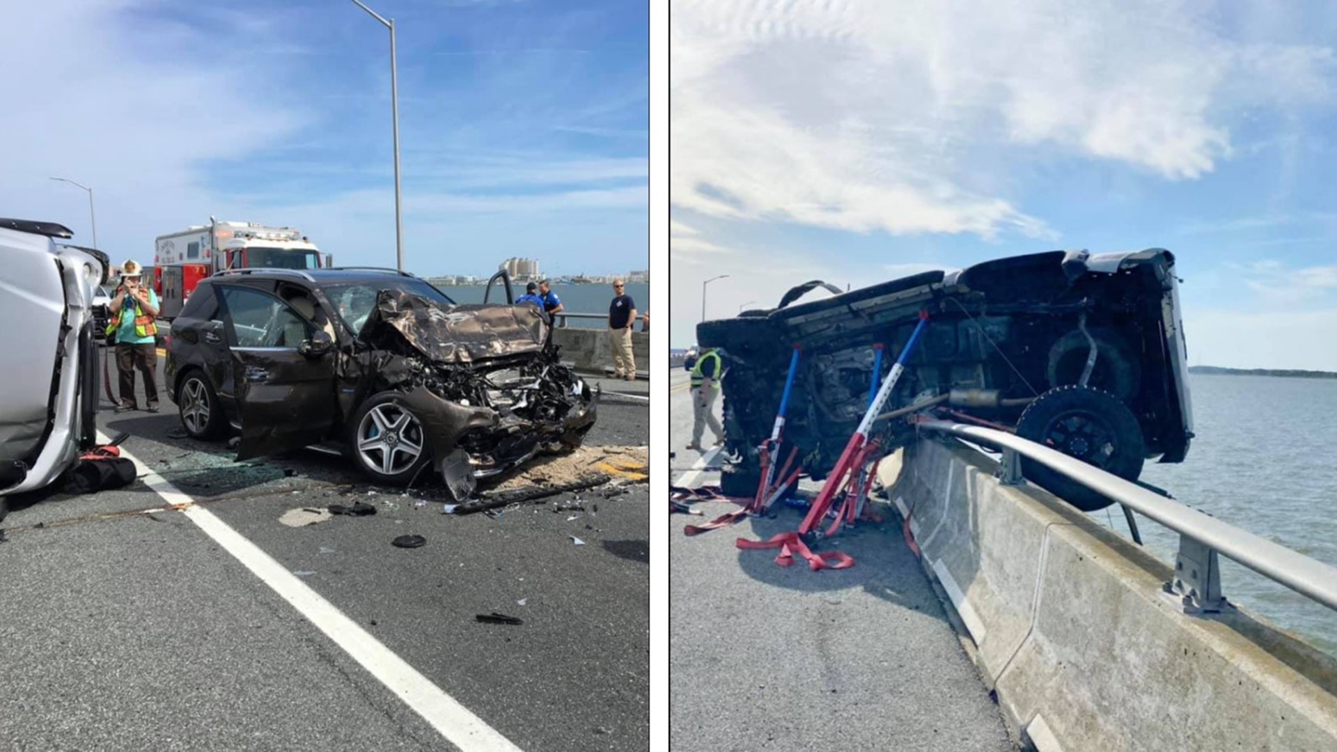 Eight people, including a toddler, were hospitalized Sunday after a vehicle crash on the Route 90 bridge in Ocean City.