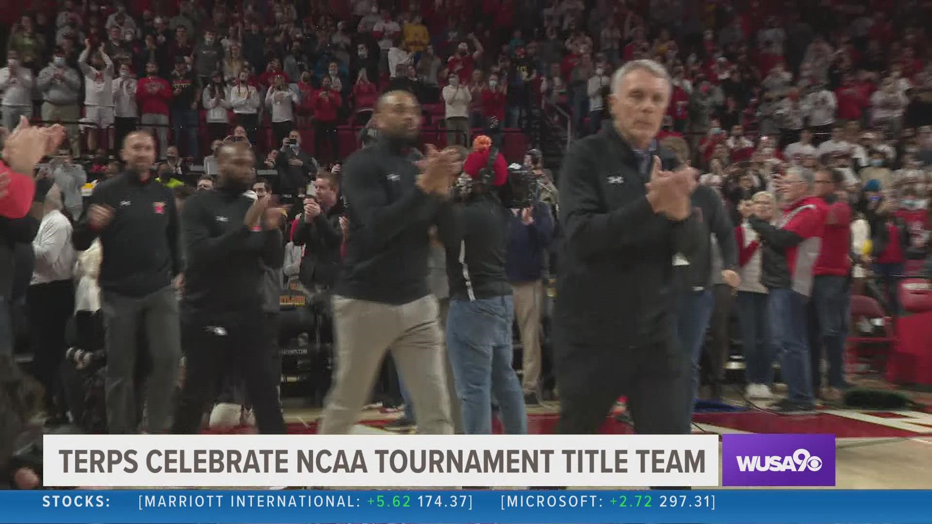 Eleven of the 2002 Maryland men's basketball team celebrate the 20th anniversary of their NCAA tournament title