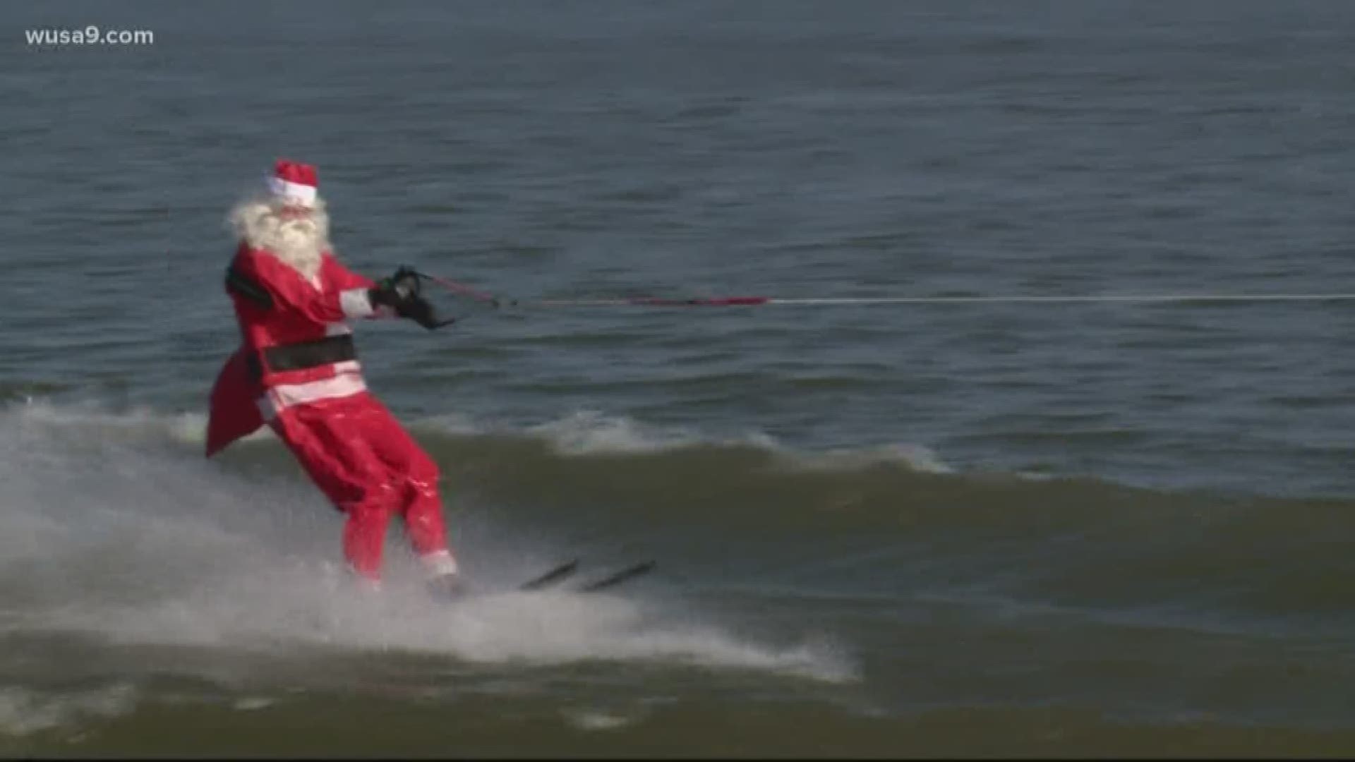 The tradition started in 1986, and Santa has been water skiing ever since.