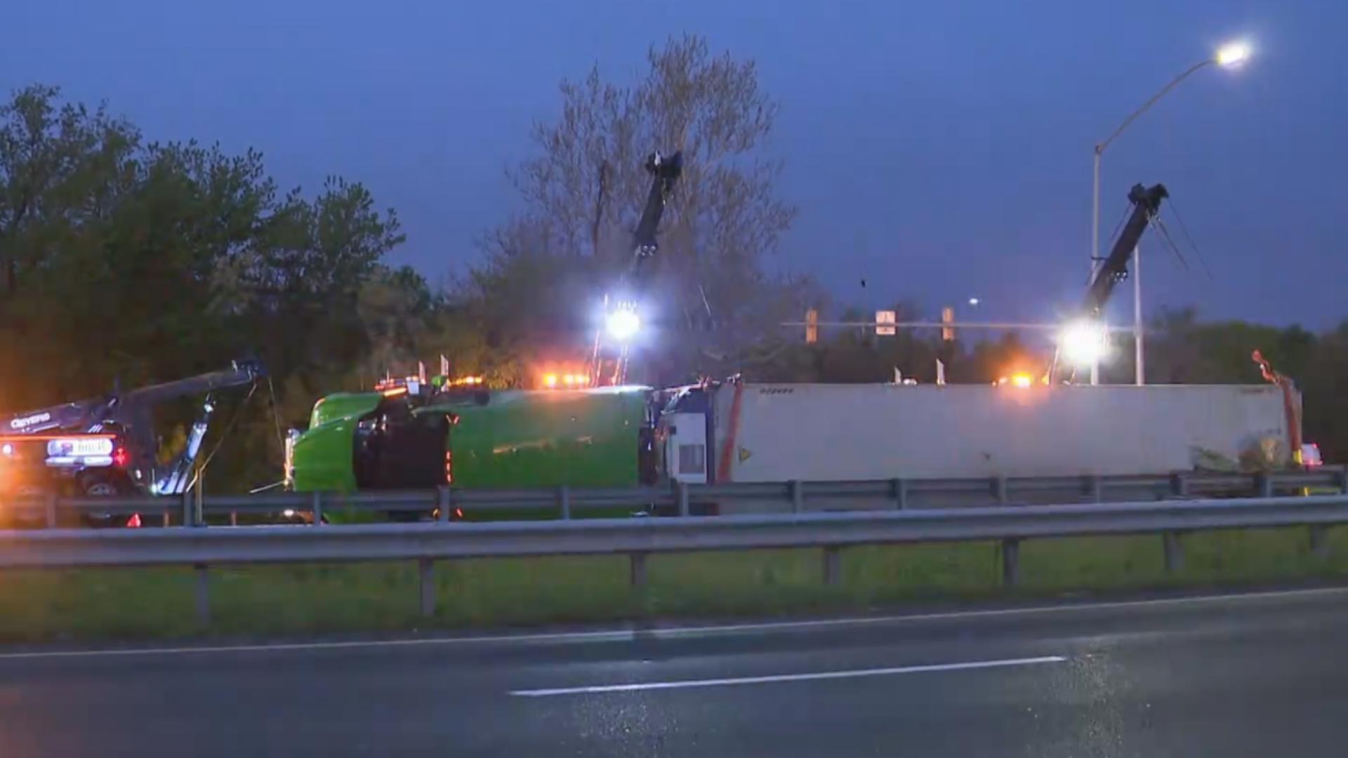Tractor trailer overturns on I-270 after driver tries to avoid a deer ...