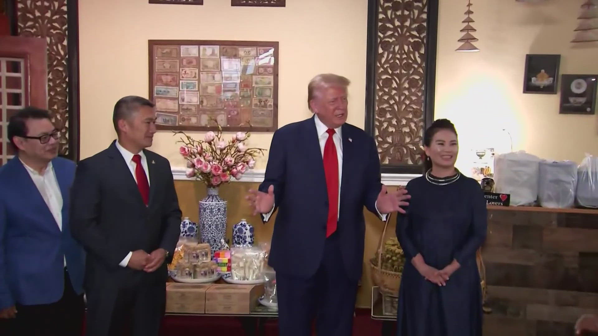 Former President Trump visited the Trong Tien Vietnamese restaurant inside the Eden Center on Monday in Falls Church, VA.