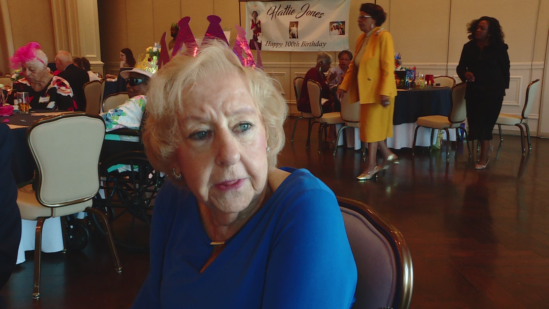 Hattie Jones spent her hundredth birthday at the same place she has spent the last 40 years, at the Army Navy Country Club in Arlington.