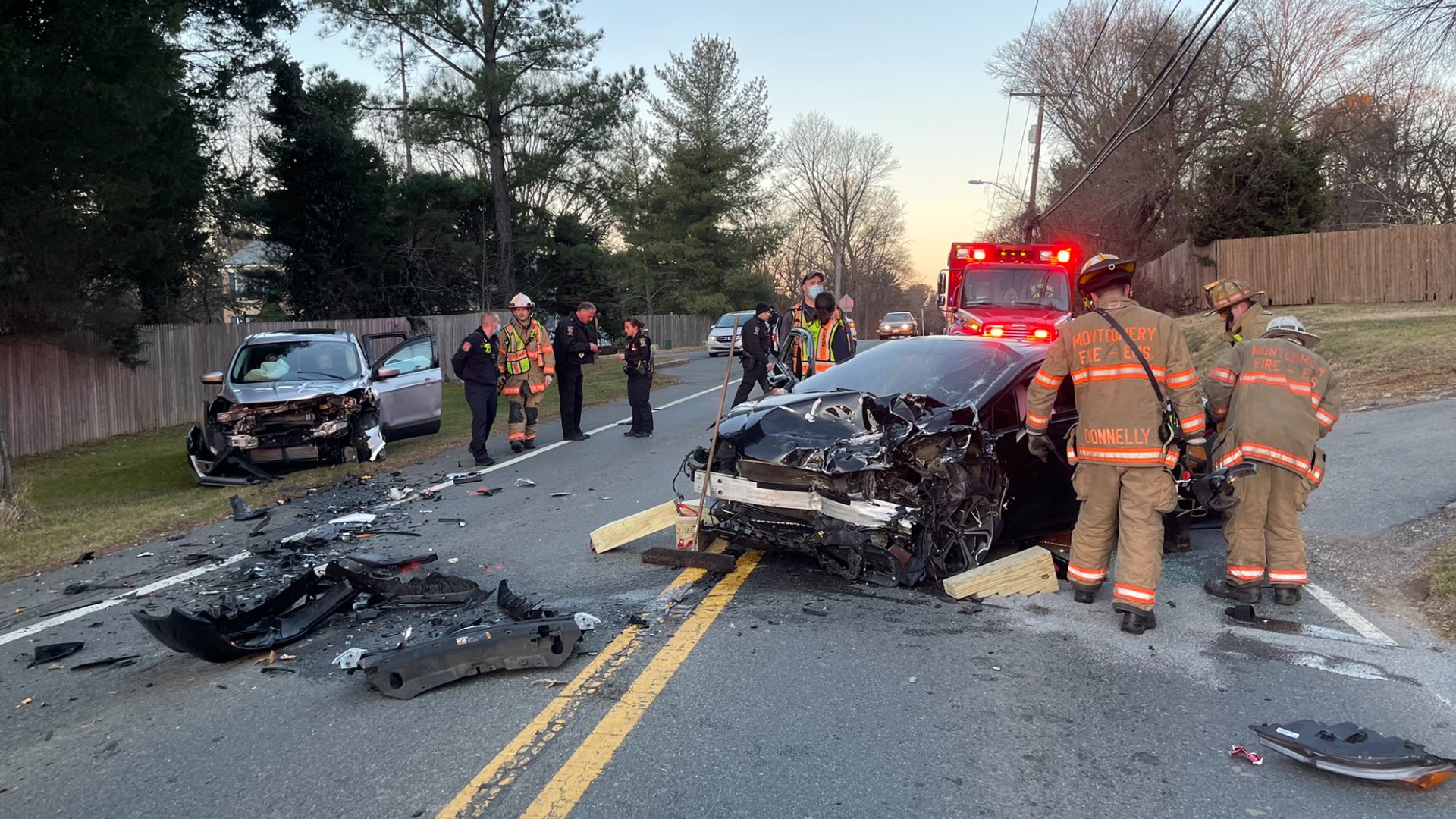 A man has died, and two people were injured after two cars collided, causing lane closures for an extended period of time early Sunday morning in Rockville, Maryland