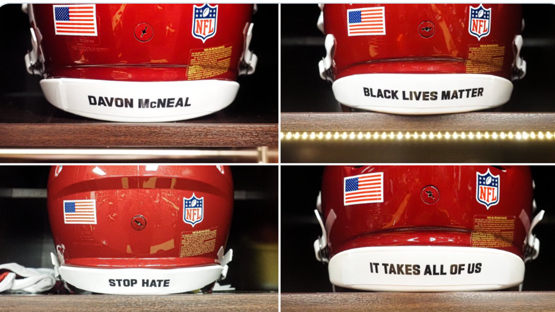 Nfl blm store names on helmets