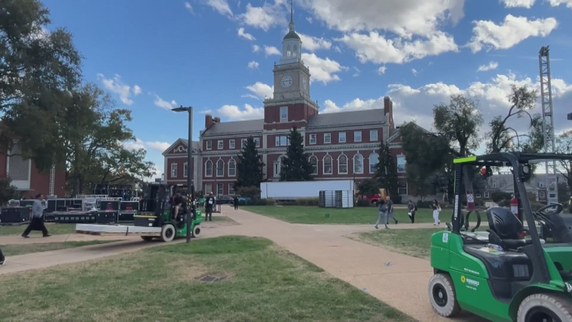 The campus is being transformed for election night. Crews have been busy building barriers -- and the stage for tomorrow.