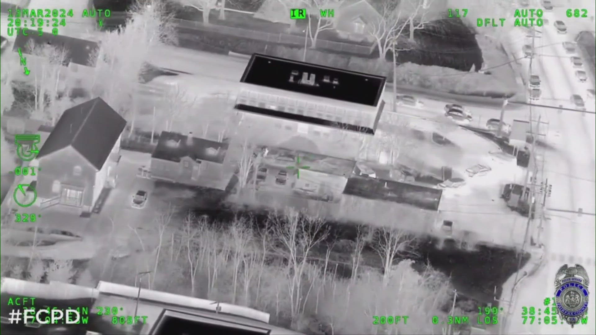 Fairfax County Police's helicopter pilot followed the suspect into a neighborhood using night vision technology, once he jumped out of the car and tried to hide.